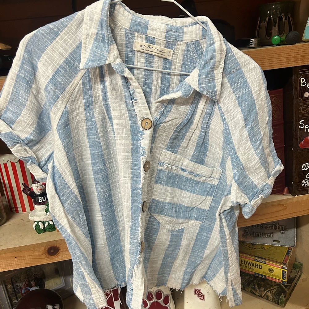 We The Free Blue and White Striped Blouse
